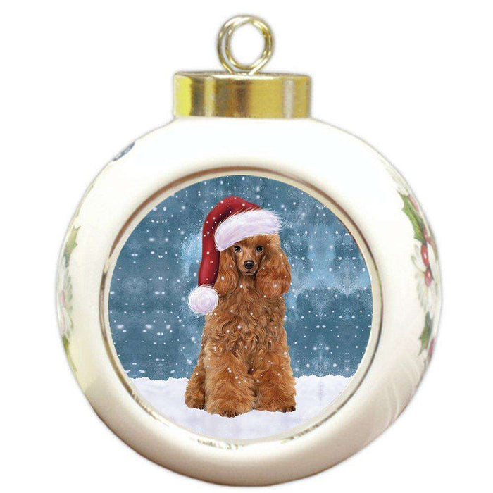 Let It Snow Poodle Dog Christmas Round Ball Ornament POR949