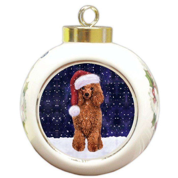 Let It Snow Poodle Dog Christmas Round Ball Ornament POR955