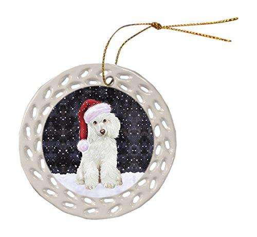 Let It Snow Poodle Dog Christmas Round Doily Ornament POR346