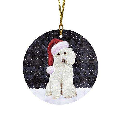 Let It Snow Poodle Dog Christmas Round Flat Ornament POR1512