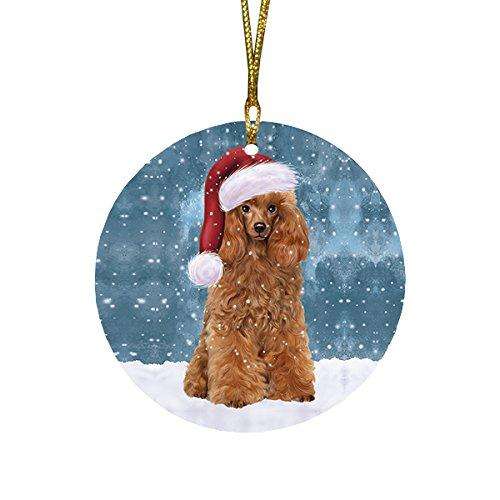 Let It Snow Poodle Dog Christmas Round Flat Ornament POR1513