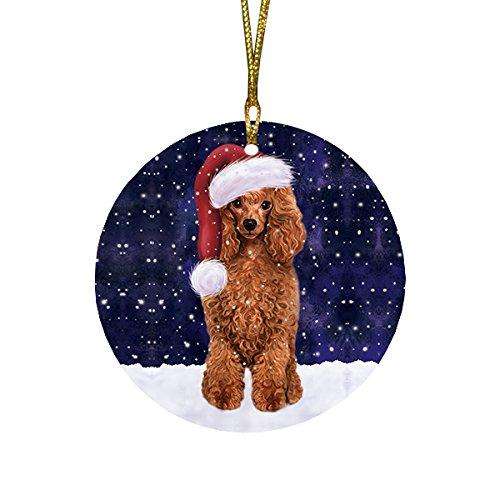 Let It Snow Poodle Dog Christmas Round Flat Ornament POR1519