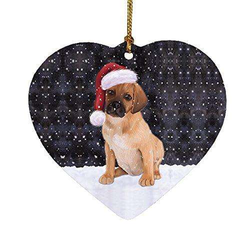 Let It Snow Puggle Puppy Christmas Heart Ornament POR2044