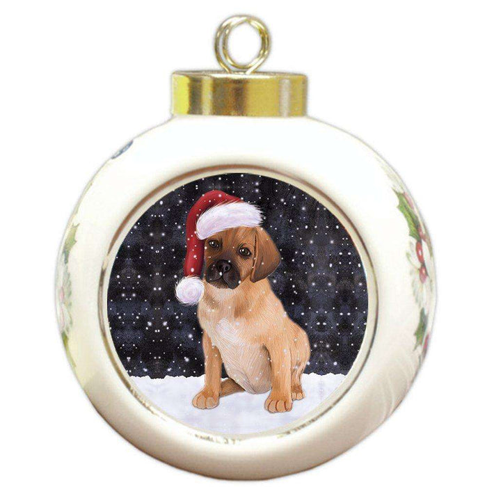 Let It Snow Puggle Puppy Christmas Round Ball Ornament POR950