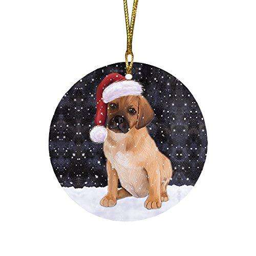 Let It Snow Puggle Puppy Christmas Round Flat Ornament POR1514