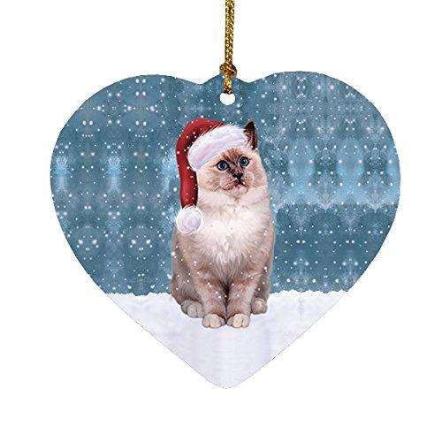 Let It Snow Ragdoll Cat Christmas Heart Ornament POR2045