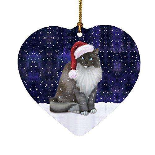 Let It Snow Ragdoll Cat Christmas Heart Ornament POR2046
