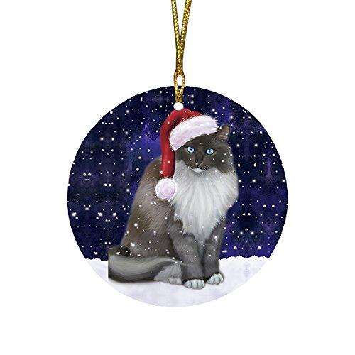 Let It Snow Ragdoll Cat Christmas Round Flat Ornament POR1516