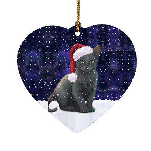 Let It Snow Russian Blue Cat Christmas Heart Ornament POR2052