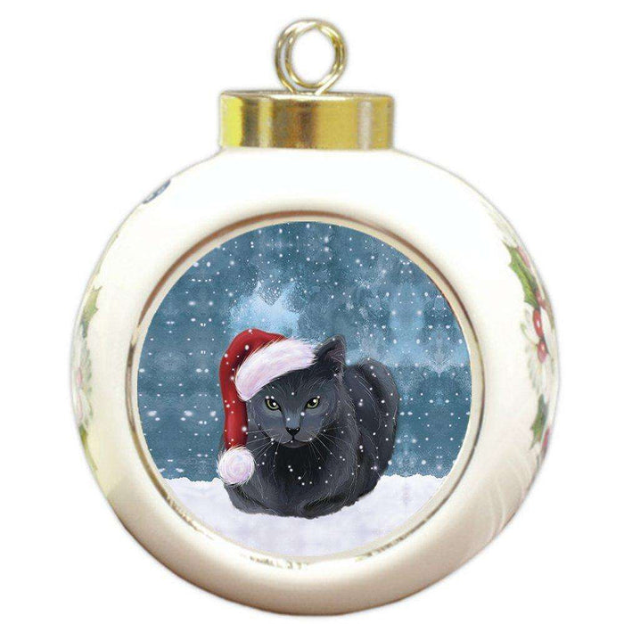 Let It Snow Russian Blue Cat Christmas Round Ball Ornament POR957