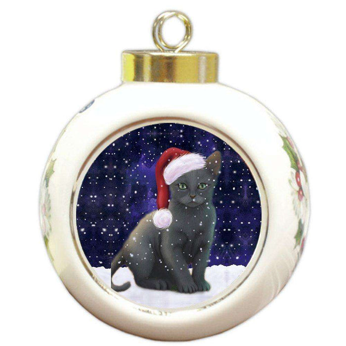 Let It Snow Russian Blue Cat Christmas Round Ball Ornament POR958