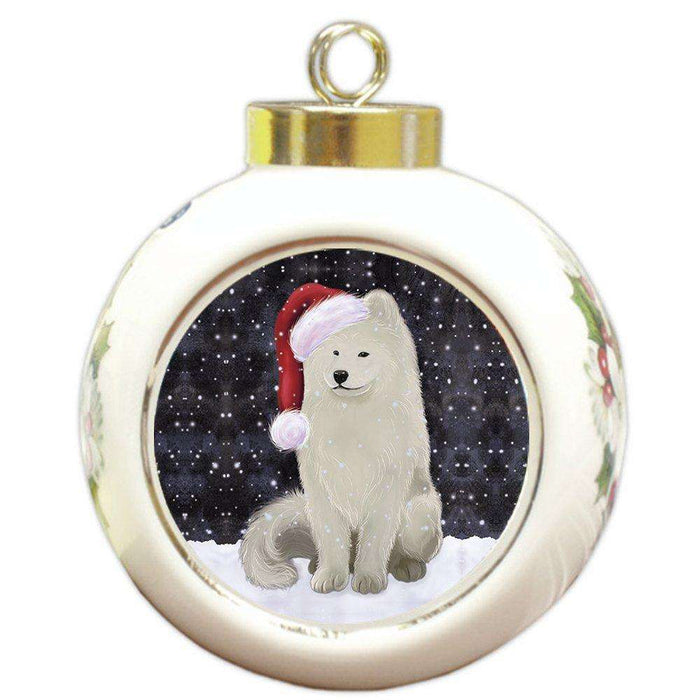 Let It Snow Samoyed Dog Christmas Round Ball Ornament POR959