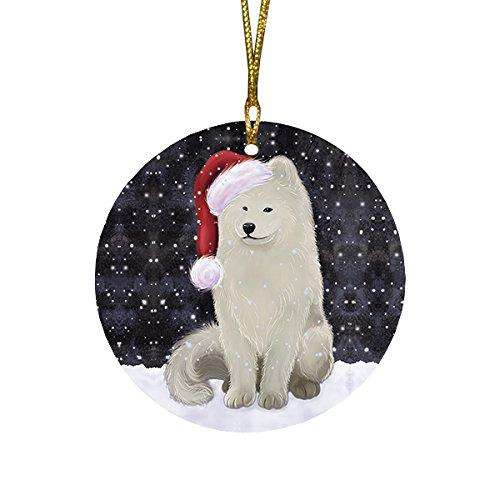 Let It Snow Samoyed Dog Christmas Round Flat Ornament POR1523