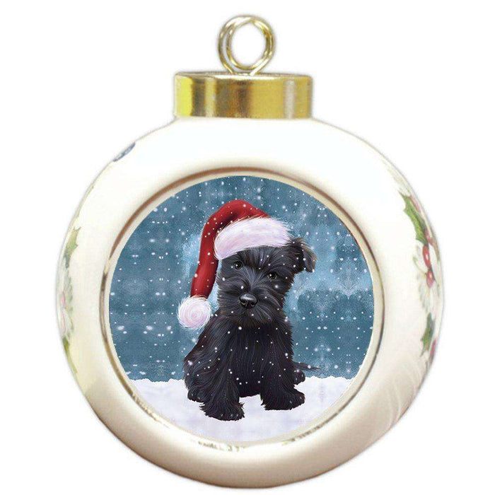 Let It Snow Scottish Terrier Dog Christmas Round Ball Ornament POR910