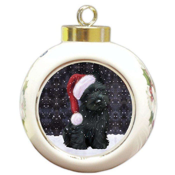 Let It Snow Scottish Terrier Dog Christmas Round Ball Ornament POR911