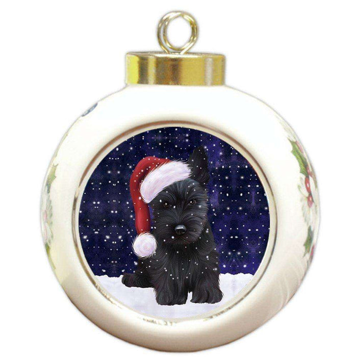 Let It Snow Scottish Terrier Dog Christmas Round Ball Ornament POR912