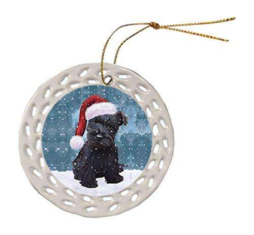 Let It Snow Scottish Terrier Dog Christmas Round Doily Ornament POR274