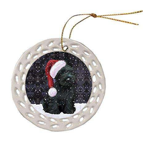 Let It Snow Scottish Terrier Dog Christmas Round Doily Ornament POR275