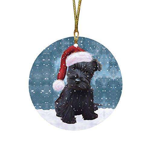 Let It Snow Scottish Terrier Dog Christmas Round Flat Ornament POR1474