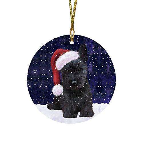 Let It Snow Scottish Terrier Dog Christmas Round Flat Ornament POR1476