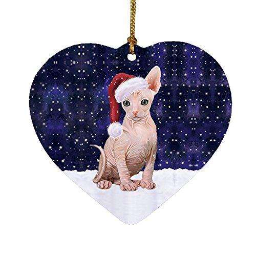 Let It Snow Sphynx Cat Christmas Heart Ornament POR2054