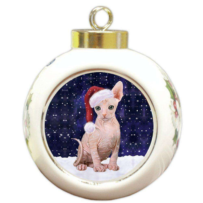 Let It Snow Sphynx Cat Christmas Round Ball Ornament POR960