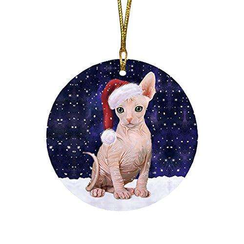 Let It Snow Sphynx Cat Christmas Round Flat Ornament POR1524