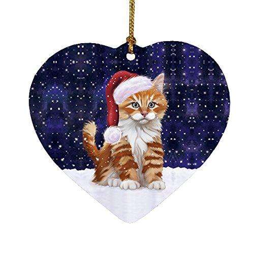 Let It Snow Tabby Cat Christmas Heart Ornament POR2056
