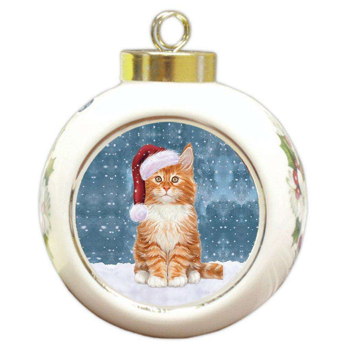 Let It Snow Tabby Cat Christmas Round Ball Ornament POR961