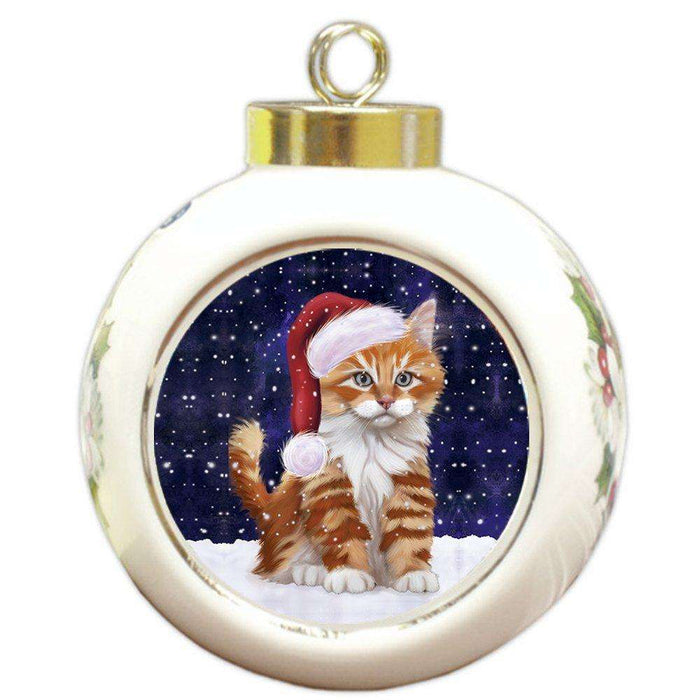 Let It Snow Tabby Cat Christmas Round Ball Ornament POR962