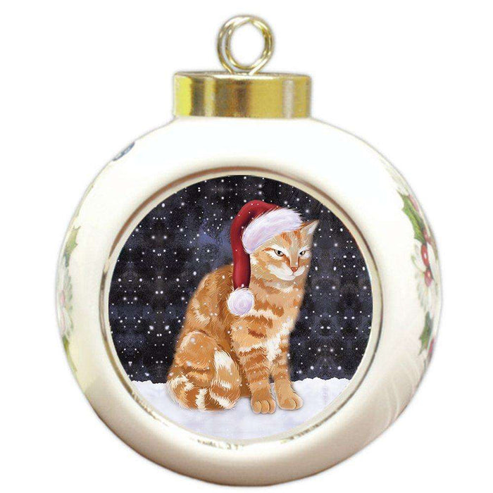Let It Snow Tabby Cat Christmas Round Ball Ornament POR963