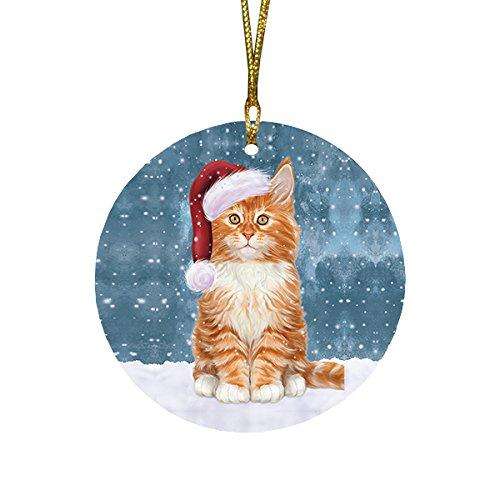 Let It Snow Tabby Cat Christmas Round Flat Ornament POR1525
