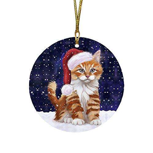 Let It Snow Tabby Cat Christmas Round Flat Ornament POR1526
