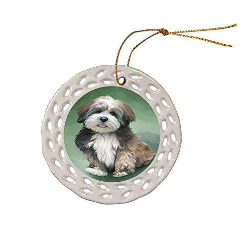 Lhasa Apso Dog Christmas Doily Ceramic Ornament