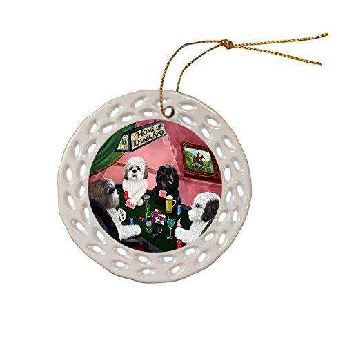 Lhasa Apso Dog Christmas Doily Ceramic Ornament