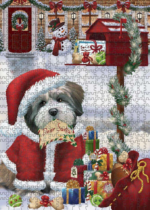 Lhasa Apso Dog Dear Santa Letter Christmas Holiday Mailbox Puzzle with Photo Tin PUZL82788