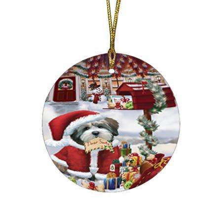 Lhasa Apso Dog Dear Santa Letter Christmas Holiday Mailbox Round Flat Christmas Ornament RFPOR53899