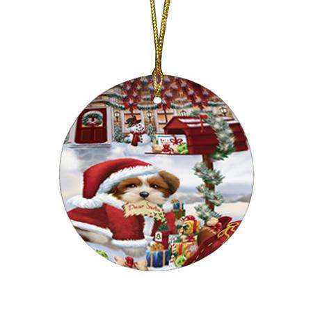 Lhasa Apso Dog Dear Santa Letter Christmas Holiday Mailbox Round Flat Christmas Ornament RFPOR53900