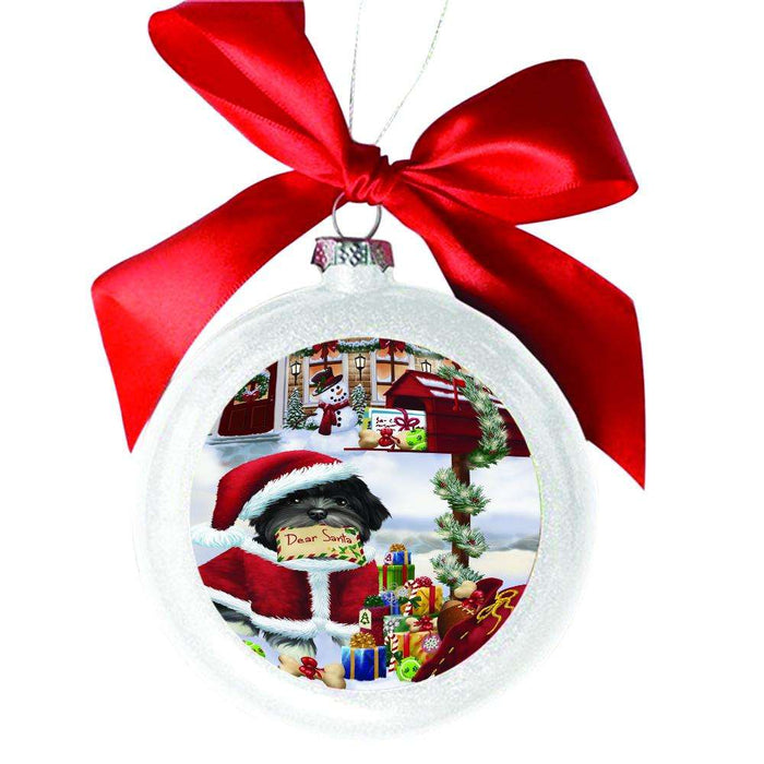 Lhasa Apso Dog Dear Santa Letter Christmas Holiday Mailbox White Round Ball Christmas Ornament WBSOR49058