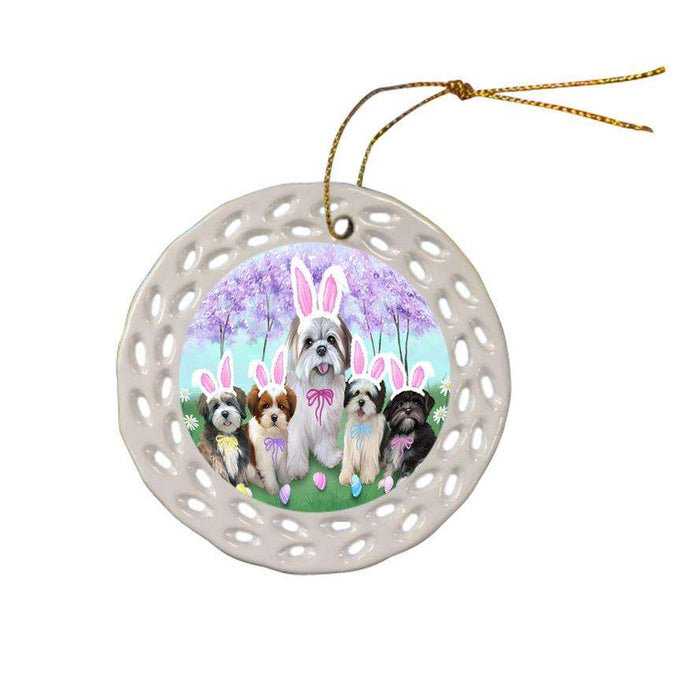 Lhasa Apso Dog Easter Holiday Ceramic Doily Ornament DPOR49173