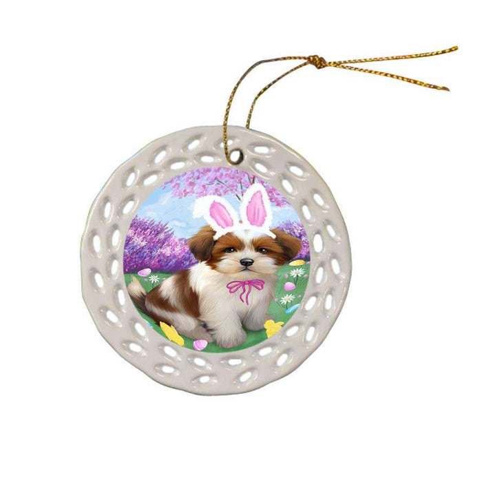 Lhasa Apso Dog Easter Holiday Ceramic Doily Ornament DPOR49175