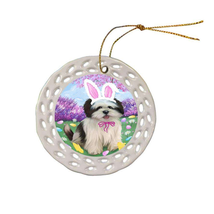 Lhasa Apso Dog Easter Holiday Ceramic Doily Ornament DPOR49176