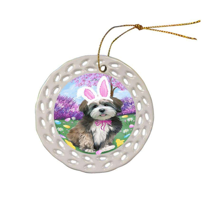 Lhasa Apso Dog Easter Holiday Ceramic Doily Ornament DPOR49178
