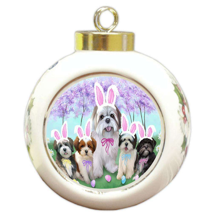 Lhasa Apso Dog Easter Holiday Round Ball Christmas Ornament RBPOR49173
