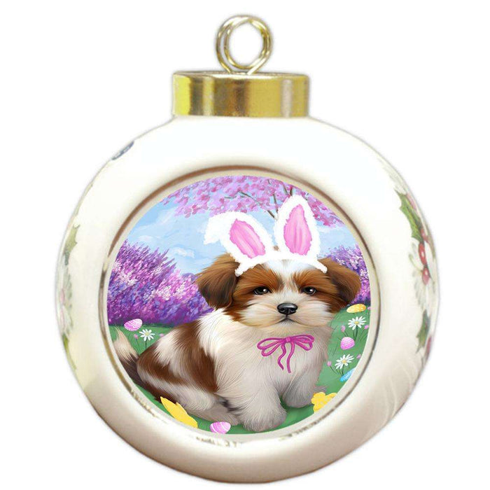 Lhasa Apso Dog Easter Holiday Round Ball Christmas Ornament RBPOR49175