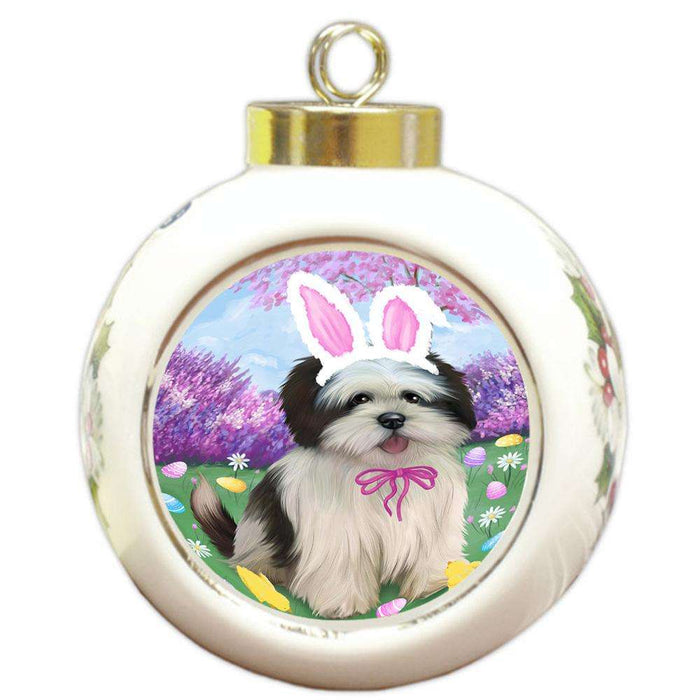 Lhasa Apso Dog Easter Holiday Round Ball Christmas Ornament RBPOR49176