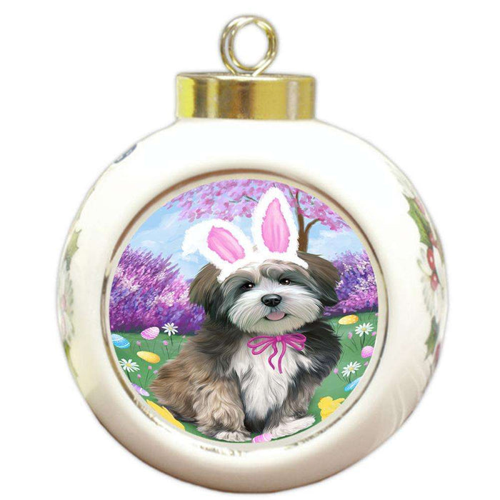 Lhasa Apso Dog Easter Holiday Round Ball Christmas Ornament RBPOR49178