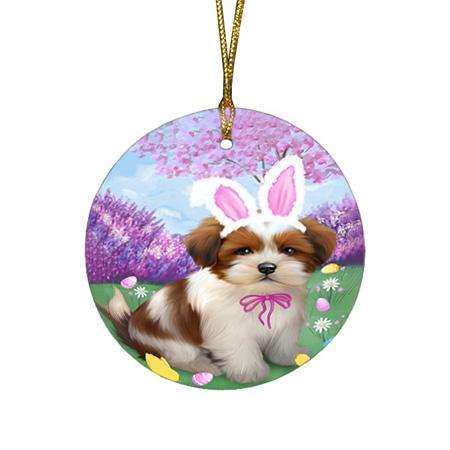 Lhasa Apso Dog Easter Holiday Round Flat Christmas Ornament RFPOR49166