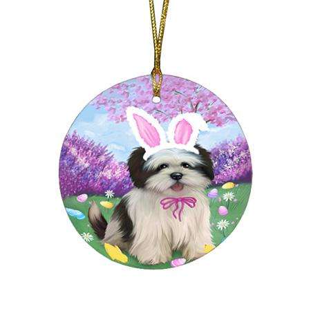 Lhasa Apso Dog Easter Holiday Round Flat Christmas Ornament RFPOR49167
