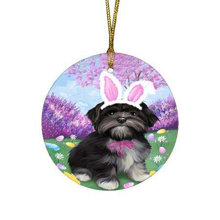 Lhasa Apso Dog Easter Holiday Round Flat Christmas Ornament RFPOR49168